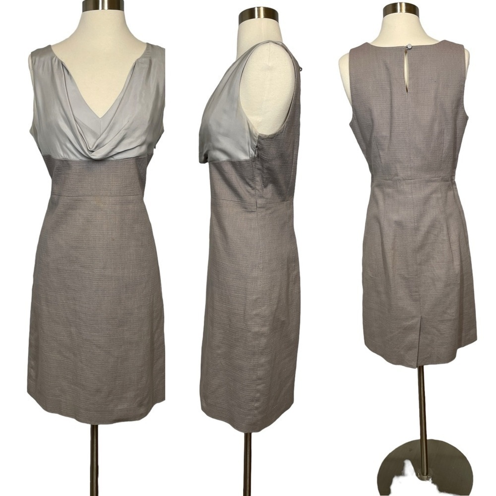 J. Crew Black Label Grey/Taupe Dress Heavy Cotton Skirt Silk Bodice Size 6